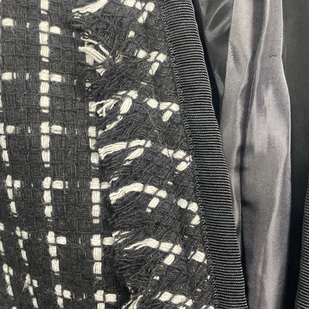 Judy Bond Blazer Womens 16 Tweed Black Check Jacket Fringe Boucle Office Boxy - Picture 4 of 13